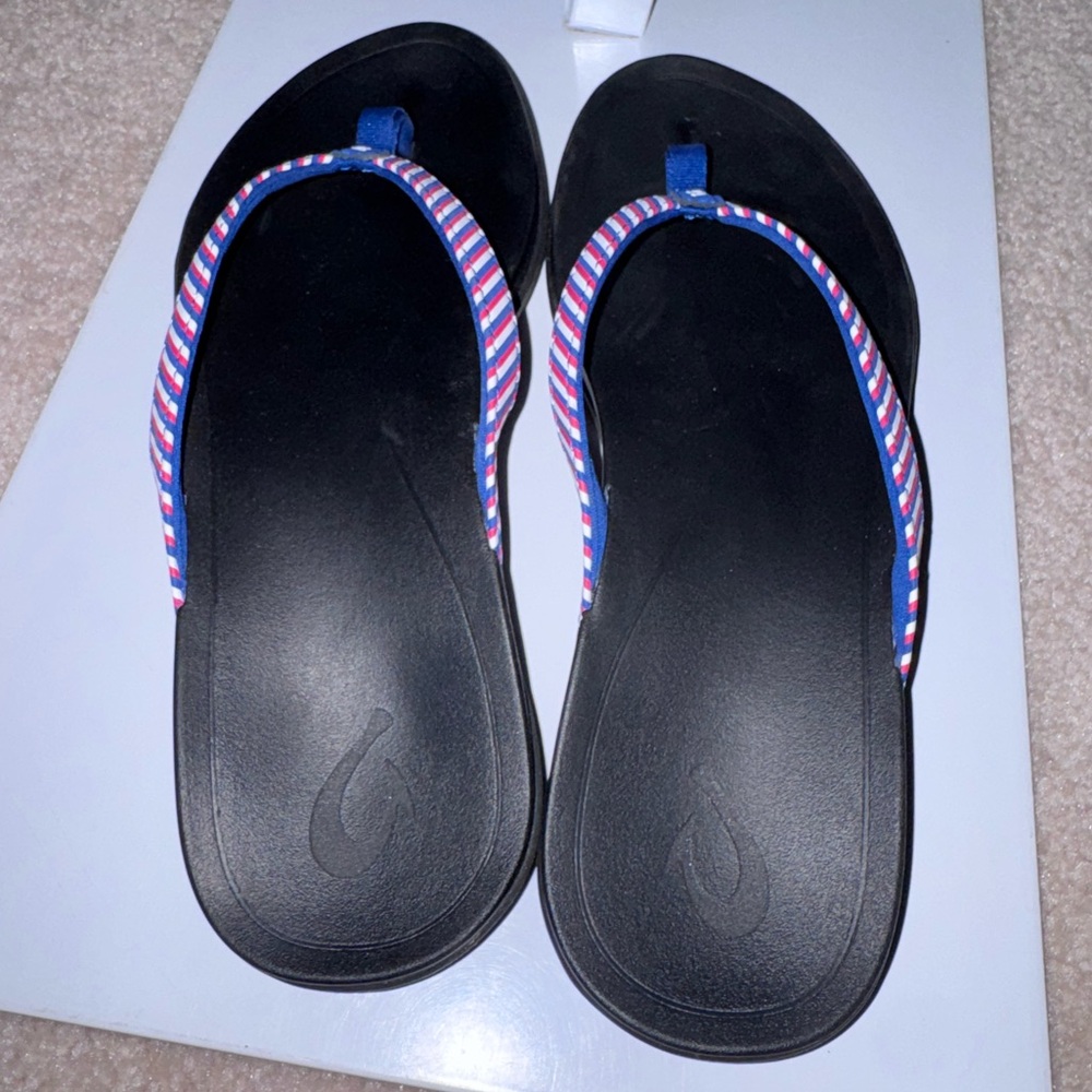 Oulkai Ho’Opio Flip Flops in Red/White/Blue Stripes Women’s 9 - Picture 9 of 11